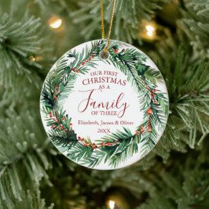 Unsere ersten Weihnachten als Familie von drei Fot Keramik Ornament