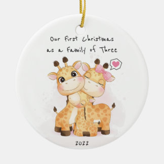 Unsere ersten Weihnachten als Familie von drei Orn Keramik Ornament