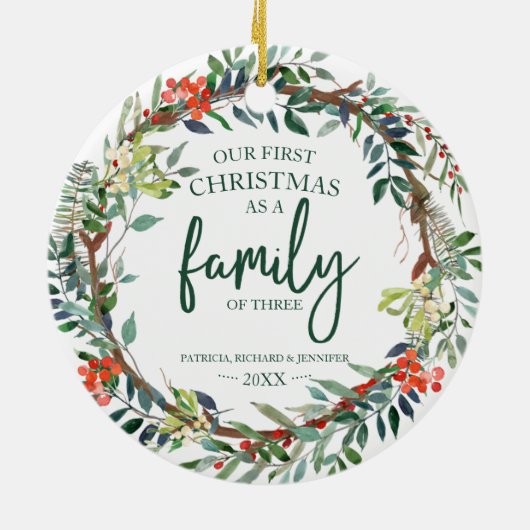 Unsere ersten Weihnachten als Familie von drei rus Keramik Ornament (Hinten)