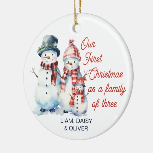 Unsere ersten Weihnachten als Familie von drei Sch Keramik Ornament (Links)