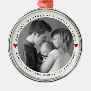 Unsere ersten Weihnachten als familienrote Herzen  Ornament Aus Metall