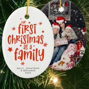 Unsere ersten Weihnachten als Foto-Familiennamen J Keramik Ornament