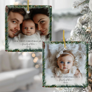 Unsere ersten Weihnachten als Foto für Familie 2 Keramikornament