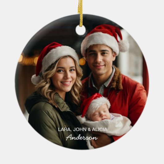 Unsere ersten Weihnachten als Foto Keramik Ornament (Hinten)