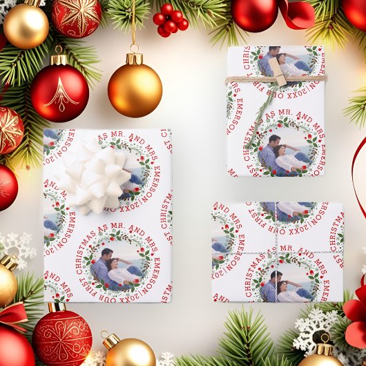 Unsere ersten Weihnachten als Foto von Herrn und F Geschenkpapier Set