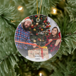 Unsere ersten Weihnachten als Foto von Herrn und F Keramik Ornament