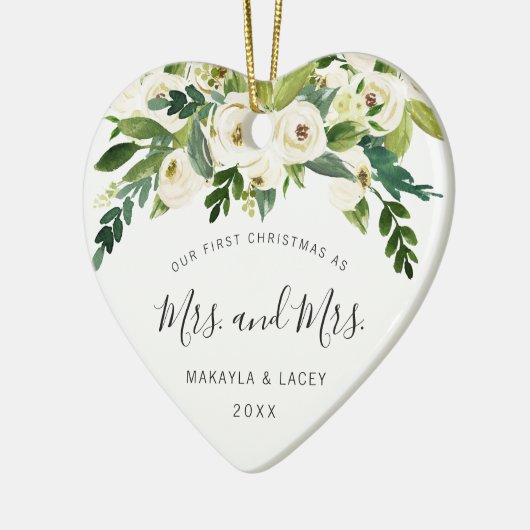 Unsere ersten Weihnachten als Frau und Frau Lesbia Keramik Ornament (Links)