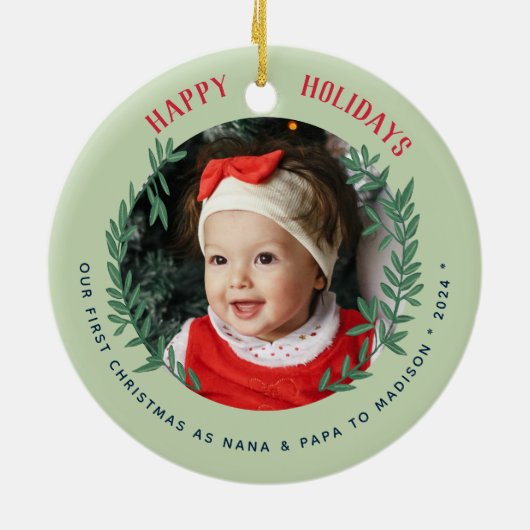 Unsere ersten Weihnachten als Großeltern-Foto Keramik Ornament (Hinten)