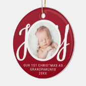 Unsere ersten Weihnachten als Großeltern Foto rot Keramik Ornament (Links)