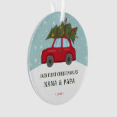 Unsere ersten Weihnachten als Großeltern Red Car T Ornament (Vorderseite)