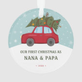 Unsere ersten Weihnachten als Großeltern Red Car T Ornament (Rückseite)