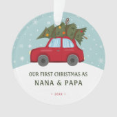 Unsere ersten Weihnachten als Großeltern Red Car T Ornament (Vorderseite)