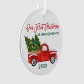 Unsere ersten Weihnachten als Großeltern Red Truck Ornament (Vorderseite)