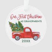 Unsere ersten Weihnachten als Großeltern Red Truck Ornament (Vorderseite)
