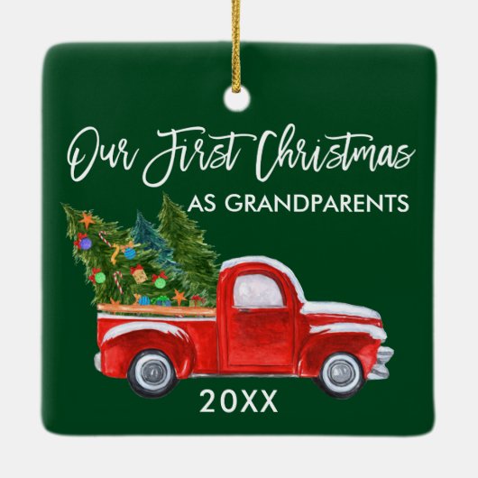 Unsere ersten Weihnachten als Großeltern Truck Gre Keramikornament (Rückseite)