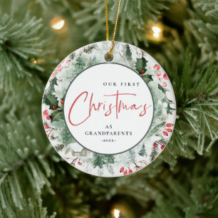 Unsere ersten Weihnachten als Großeltern Wreath-F Keramik Ornament