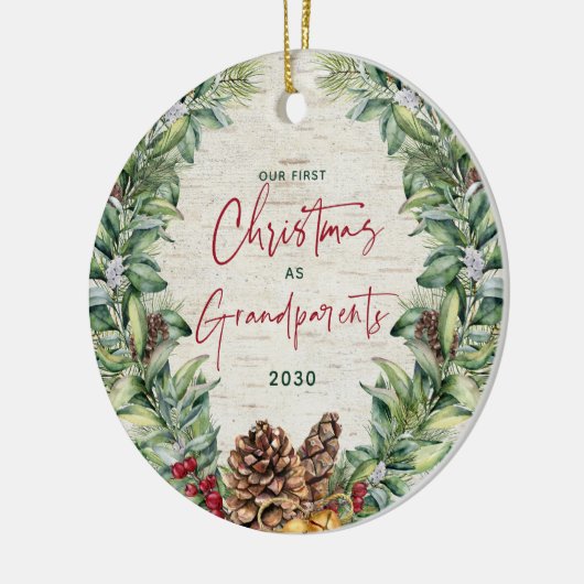 Unsere ersten Weihnachten als Großeltern Wreath-Fo Keramik Ornament (Links)