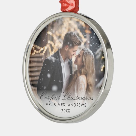 Unsere ersten Weihnachten als Herr. & Mrs. Foto Ornament Aus Metall (Links)