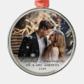 Unsere ersten Weihnachten als Herr. & Mrs. Foto Ornament Aus Metall (Vorne)