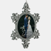 Unsere ersten Weihnachten als Herr. & Mrs. Keepake Schneeflocken Zinn-Ornament (Links)