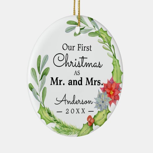 Unsere ersten Weihnachten als Herr und Frau Floral Keramik Ornament (Rechts)