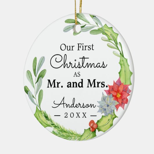 Unsere ersten Weihnachten als Herr und Frau Floral Keramik Ornament (Links)