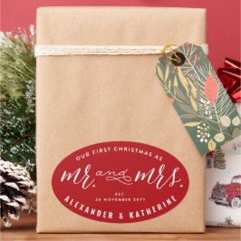 Unsere ersten Weihnachten als Herr und Frau Holida Ovaler Aufkleber