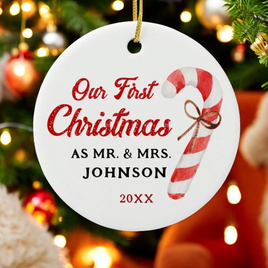 Unsere ersten Weihnachten als Herr und Frau Newlyw Keramik Ornament
