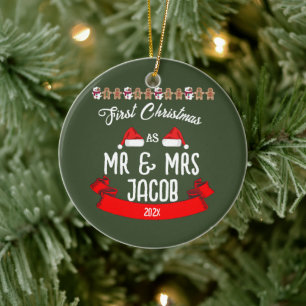 Unsere ersten Weihnachten als Herr und Frau Newlyw Keramik Ornament
