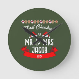 Unsere ersten Weihnachten als Herr und Frau Newlyw Runde Wanduhr