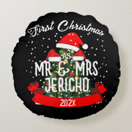 Unsere ersten Weihnachten als Herr und Frau Newlyw Rundes Kissen