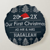 Unsere ersten Weihnachten als Herr und Frau Newlyw Rundes Kissen (Rückseite)
