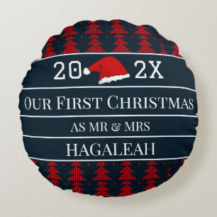 Unsere ersten Weihnachten als Herr und Frau Newlyw Rundes Kissen
