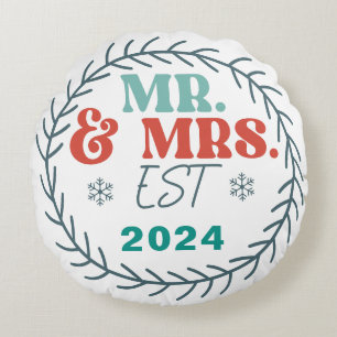 unsere ersten Weihnachten als Herr und Frau. Rundes Kissen