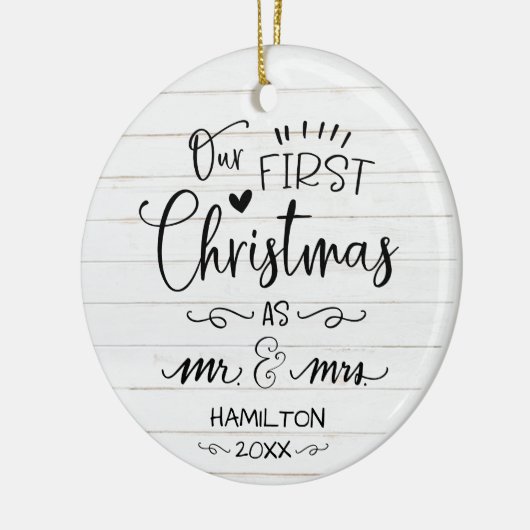 Unsere ersten Weihnachten als Herr und Frau Rustic Keramik Ornament (Links)