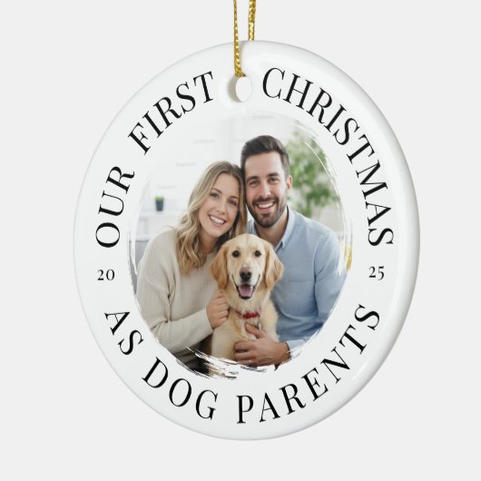 Unsere ersten Weihnachten als Hundeeltern Keramik Ornament (Links)