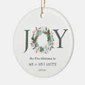 Unsere ersten Weihnachten als Joy Wreath Foto Keramik Ornament (Links)
