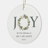 Unsere ersten Weihnachten als Joy Wreath Foto Keramik Ornament (Links)