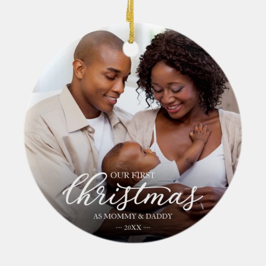 Unsere ersten Weihnachten als Mama und Vater Baby Keramik Ornament (Hinten)