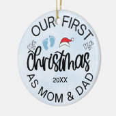 Unsere ersten Weihnachten als Mama und Vater Baby Keramik Ornament (Links)