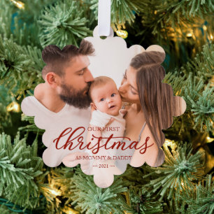 Unsere ersten Weihnachten als Mama und Vater Baby  Ornament Karte
