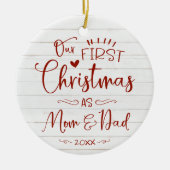 Unsere ersten Weihnachten als Mama und Vater Bauer Keramik Ornament (Vorne)