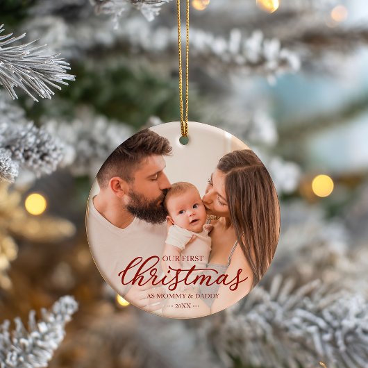 Unsere ersten Weihnachten als Mama und Vater Foto Keramik Ornament