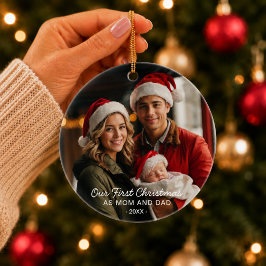 Unsere ersten Weihnachten als Mama und Vater Foto Keramik Ornament