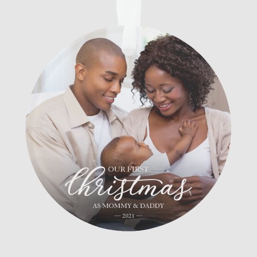Unsere ersten Weihnachten als Mama und Vater Foto Ornament (Rückseite)