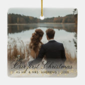 Unsere ersten Weihnachten als Mr. & Mrs. 2 Foto Keramikornament (Rückseite)