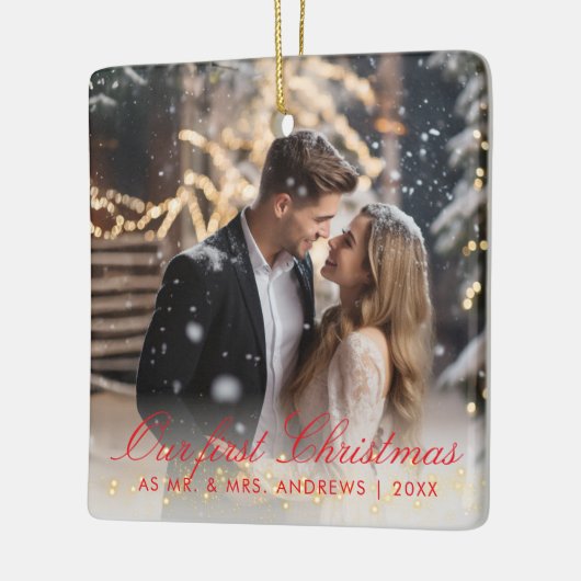 Unsere ersten Weihnachten als Mr. & Mrs. 2 Foto Keramikornament (Links)