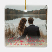 Unsere ersten Weihnachten als Mr. & Mrs. 2 Foto Keramikornament (Rückseite)