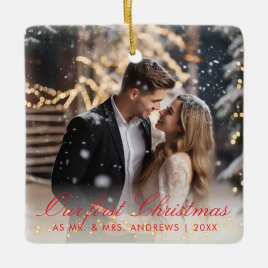 Unsere ersten Weihnachten als Mr. & Mrs. 2 Foto Keramikornament (Vorderseite)