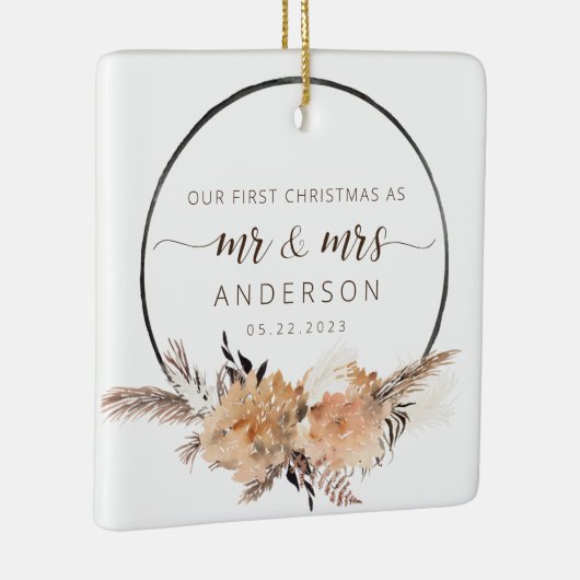 Unsere ersten Weihnachten als Mr. & Mrs. Boho Terr Keramikornament (Rechts)